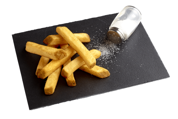 Crispysalted rustic fries on slate - Salted Coated rustikale Pommes Frites 14/14 mm